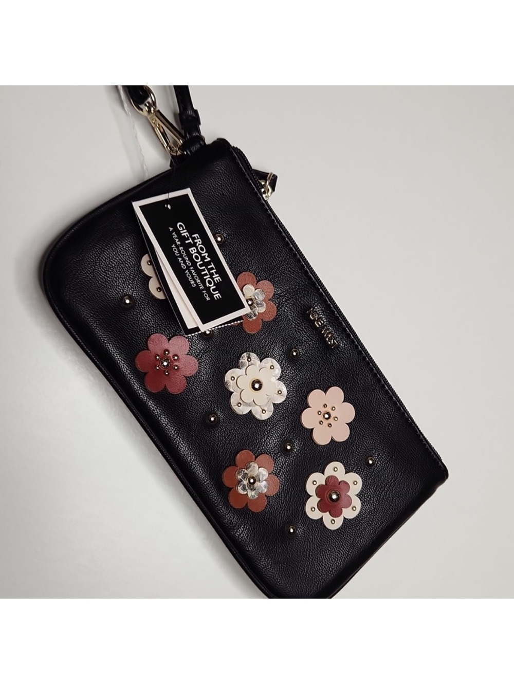 Nine West Black Floral Applique Wristlet Phone Case